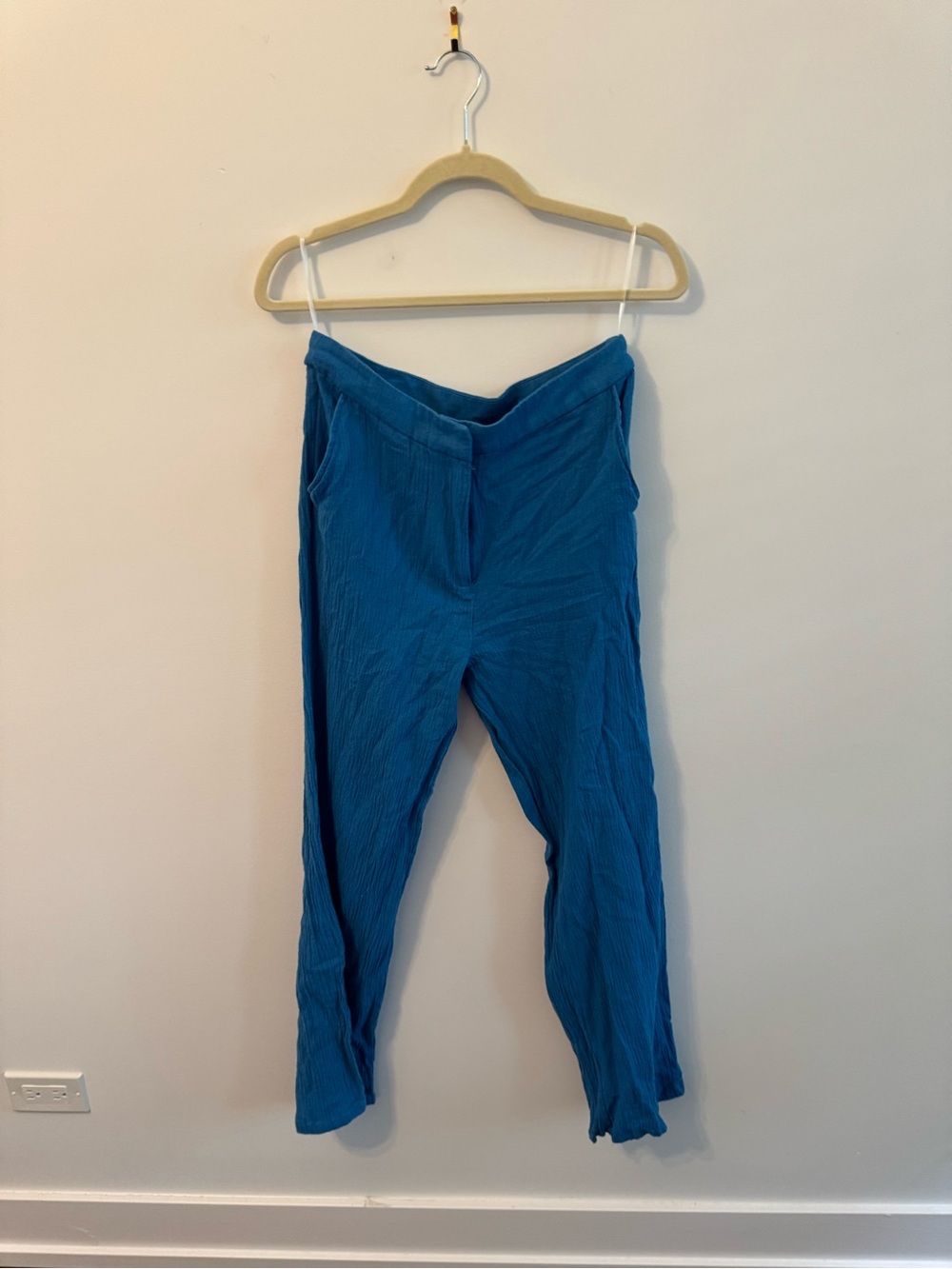 Size M Blue Crinkle Textured Casual Pants